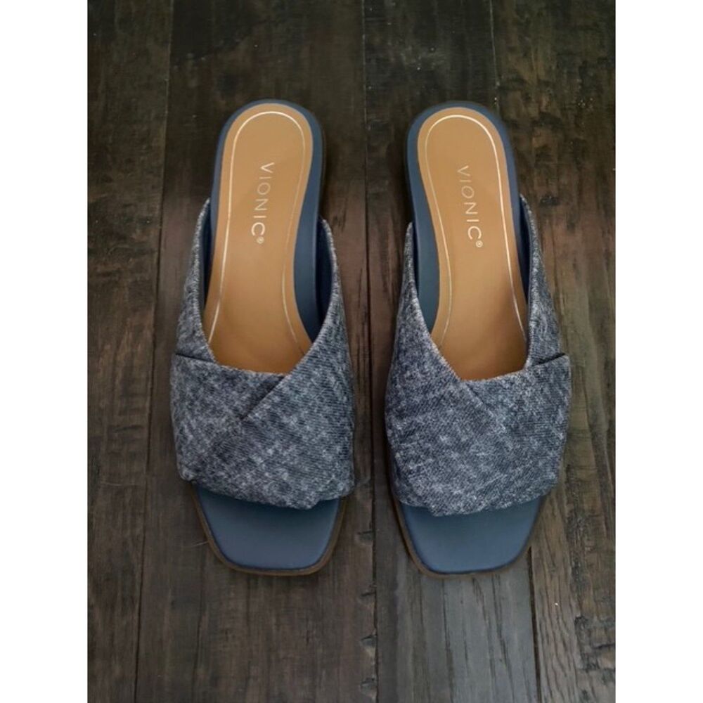 EUC Vionic Miramar Blue Linen Denim Look Origami Slides 40 / 9